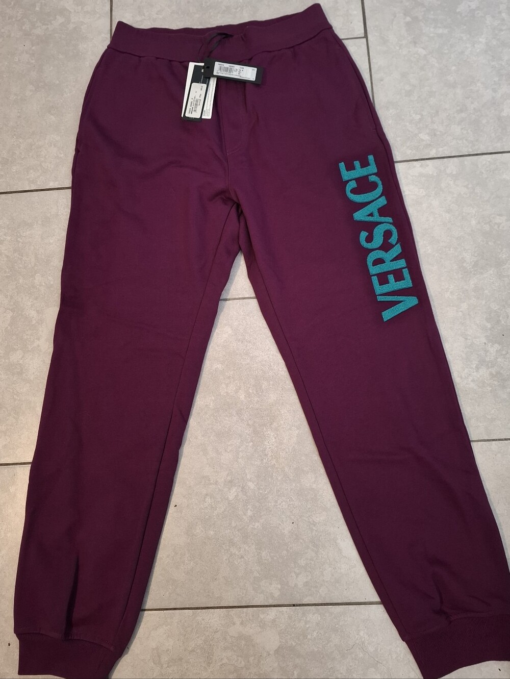 Versace Maroon Jogger Pants with Teal Logo